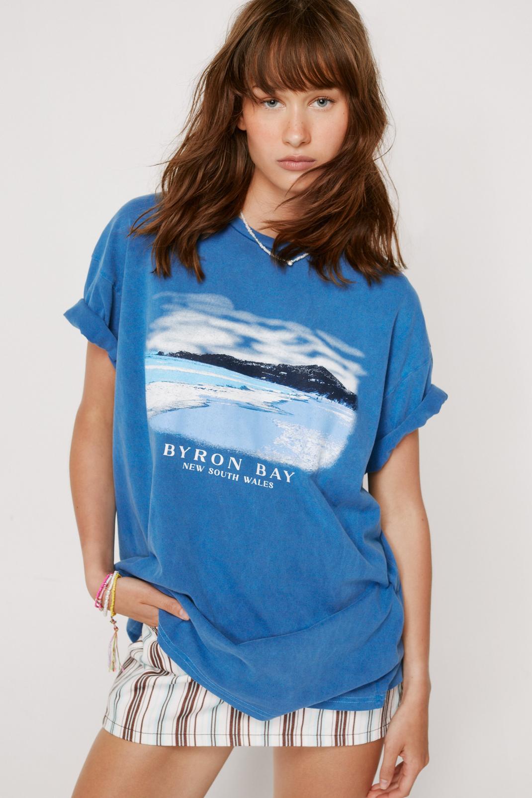 T-shirt oversize à manches courtes à imprimé Byron Bay, Blue image number 1