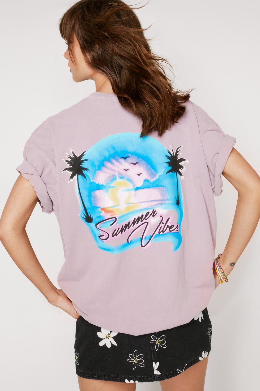 Washed lilac Summer Vibes Oversized Graphic T-Shirt image number 1