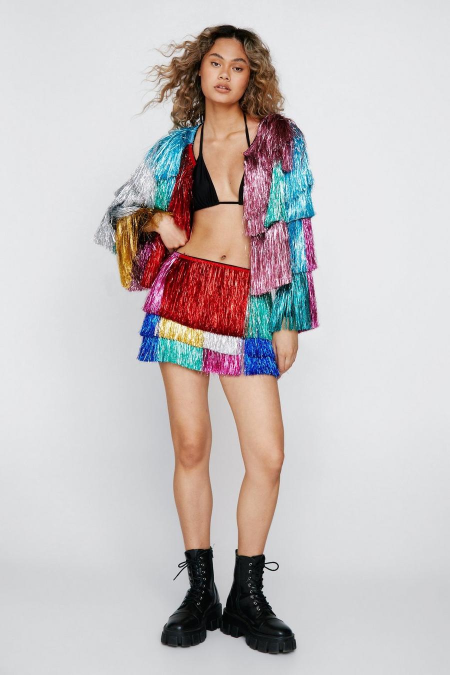 Color Block Tinsel Fringe Two Piece Shorts