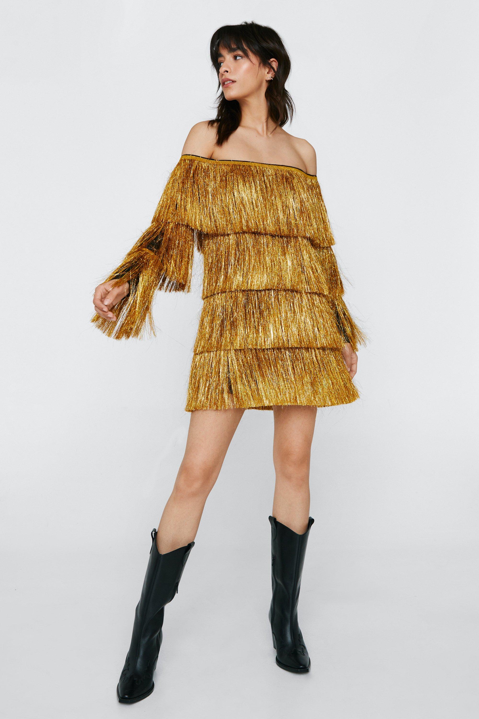 Nasty Gal Womens Fringe Sequin Mini Dress - Gold