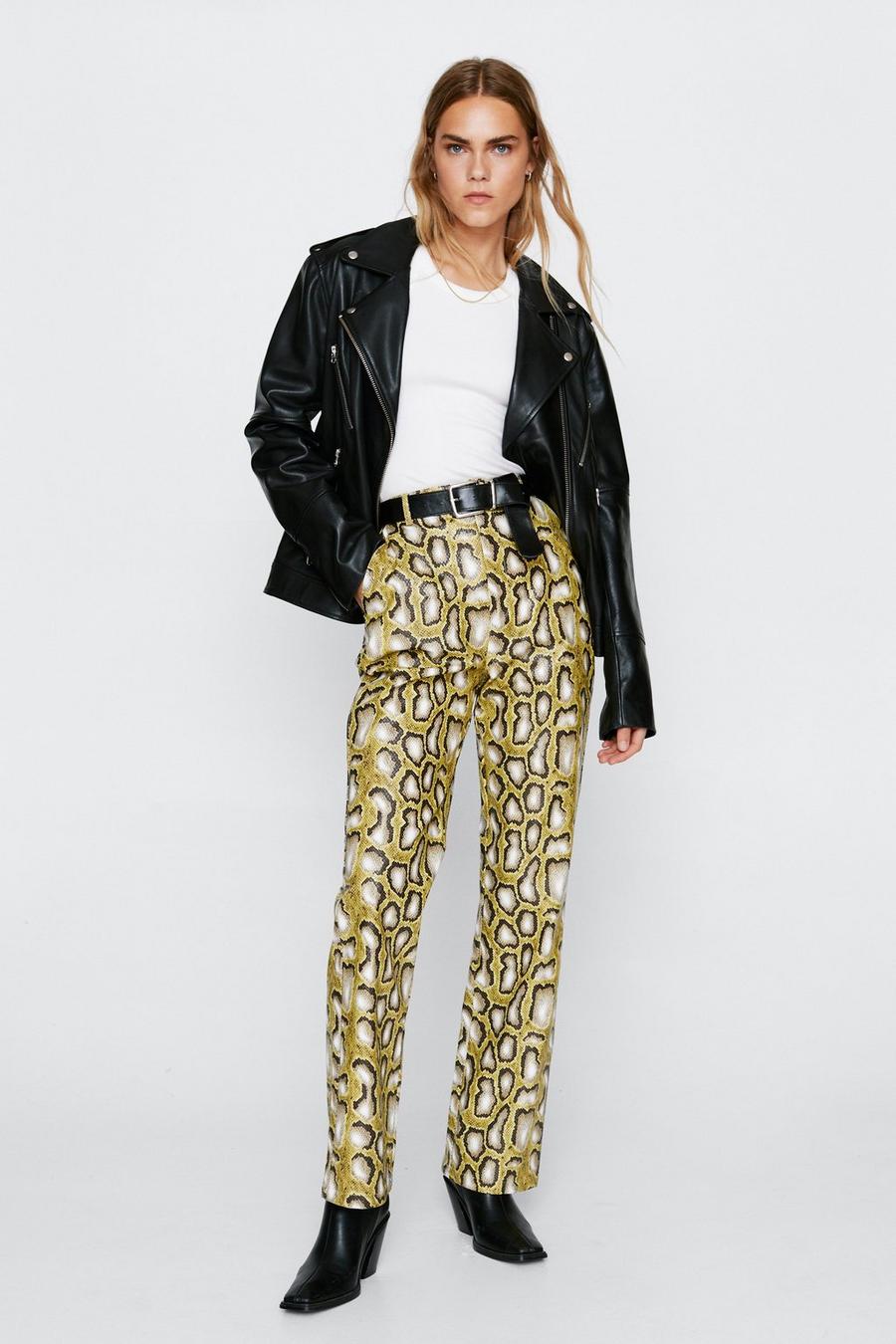 Snake Print Faux Leather Trousers
