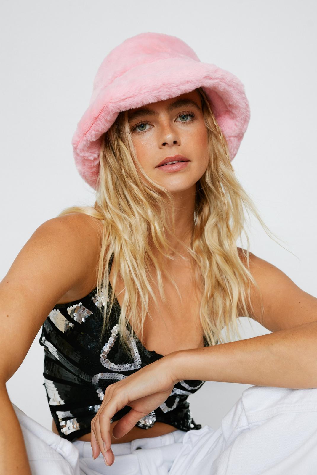 Pink Faux Fur Bucket Hat image number 1