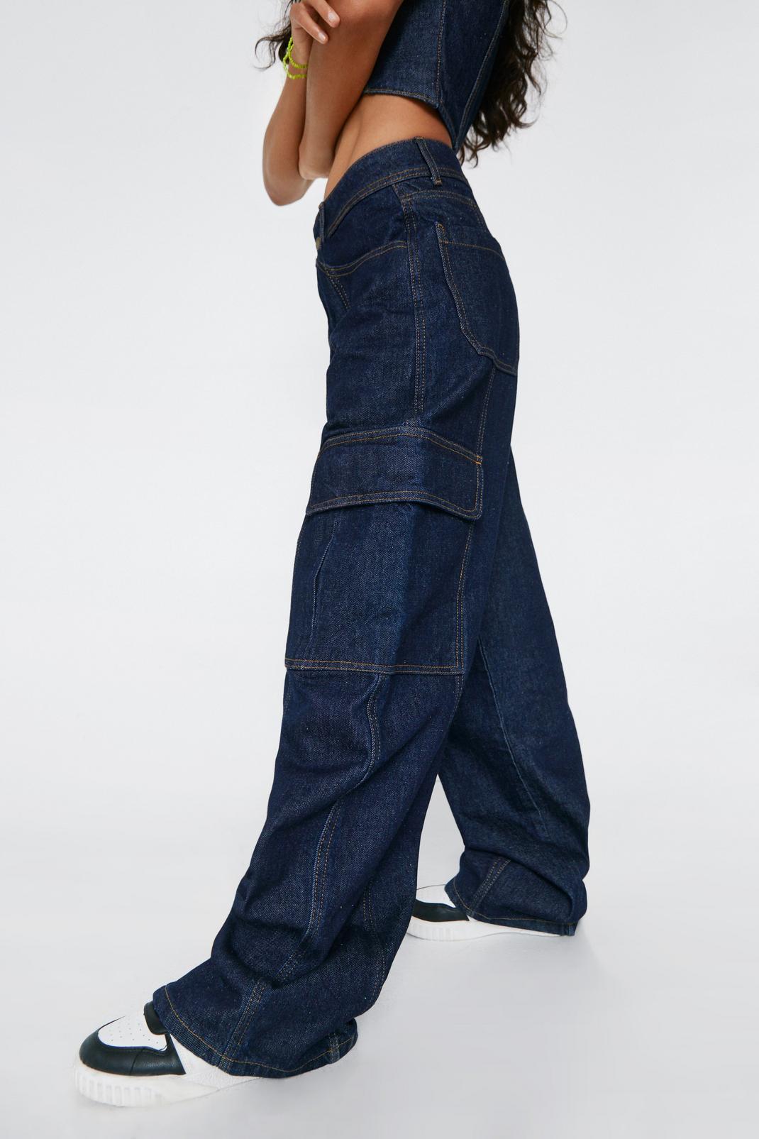 Indigo Contrast Stitch Denim Cargo Jeans image number 1