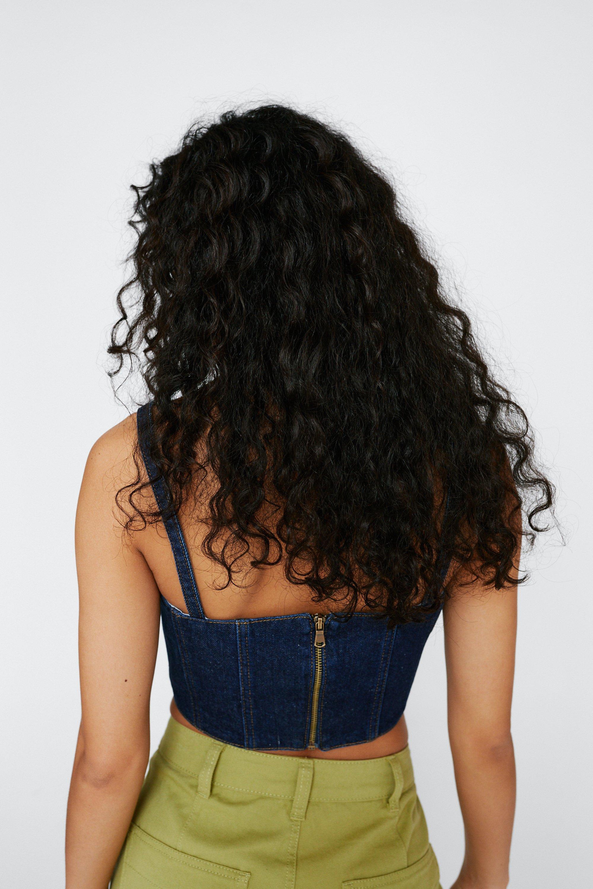 Notch Neck Denim Corset Top