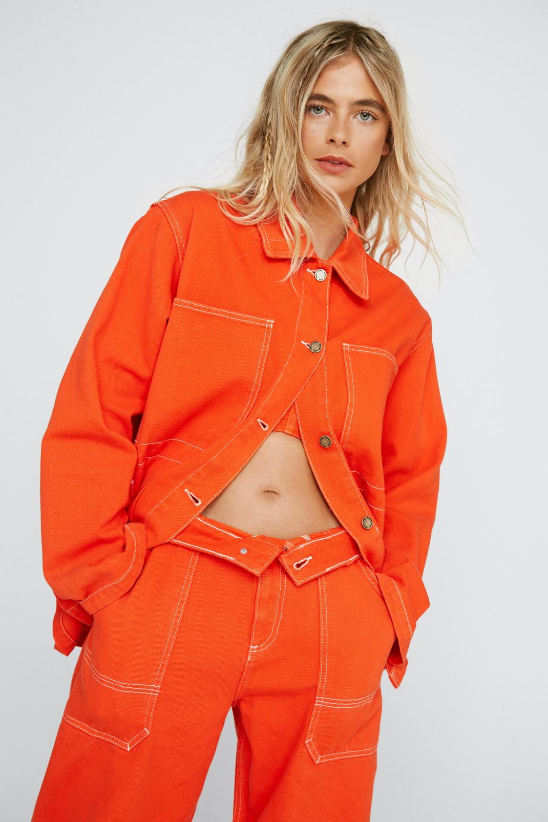 Chemise en jean à coutures contrastées, Orange image number 1