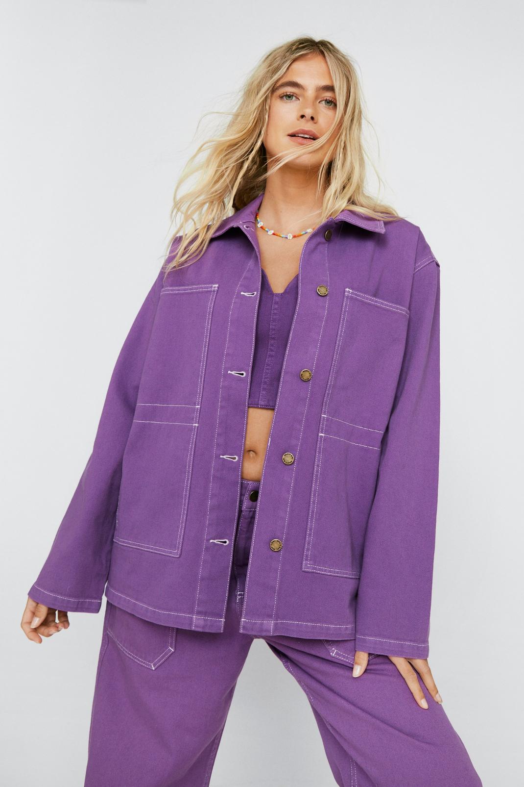Chemise en jean à coutures contrastées, Purple image number 1