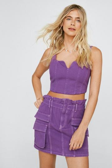 Paperbag Denim Cargo Mini Skirt purple