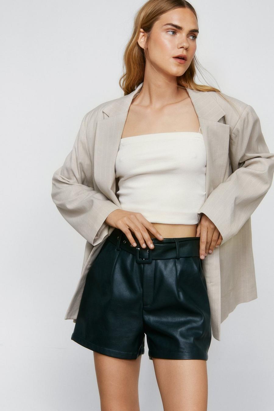 Faux Leather Belted Shorts