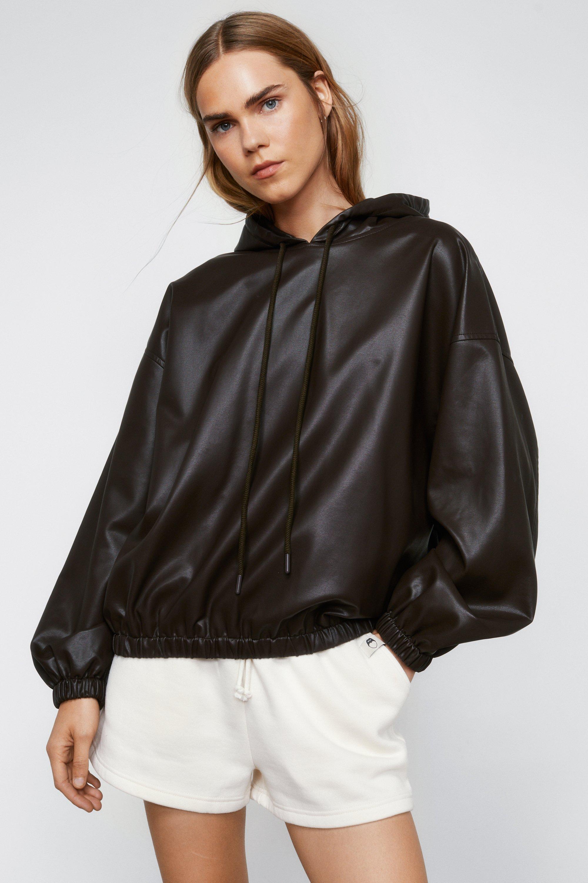 Faux leather clearance hoodie