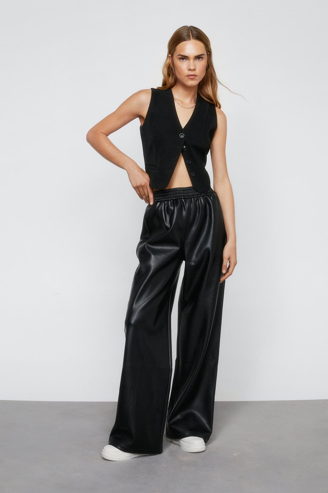 Faux Leather Elasticated Waist Pants image number 1