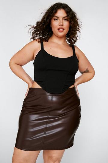 Plus Size Faux Leather Pelmet Mini Skirt chocolate