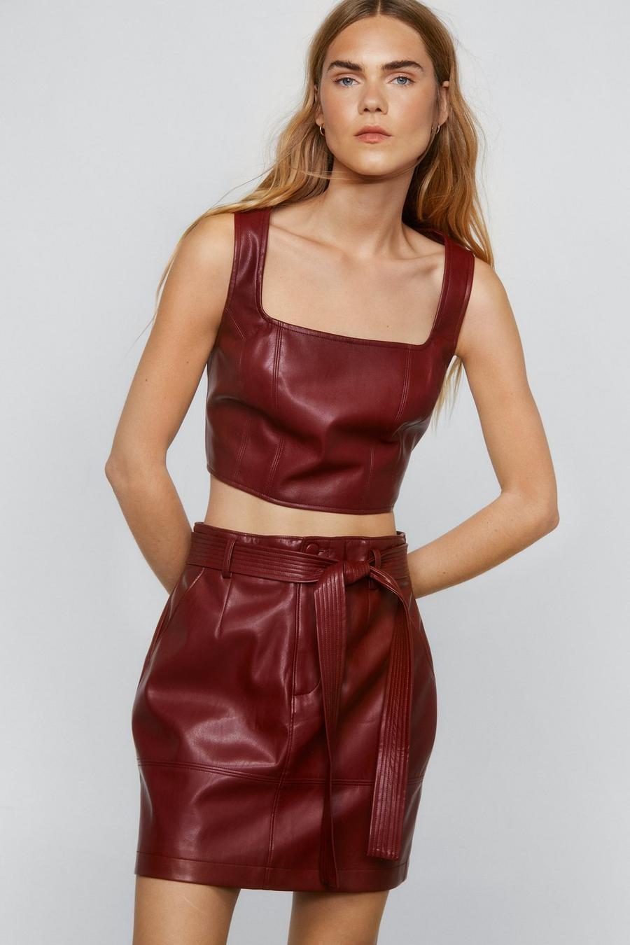Faux Leather Tie Waist Belt Mini Skirt