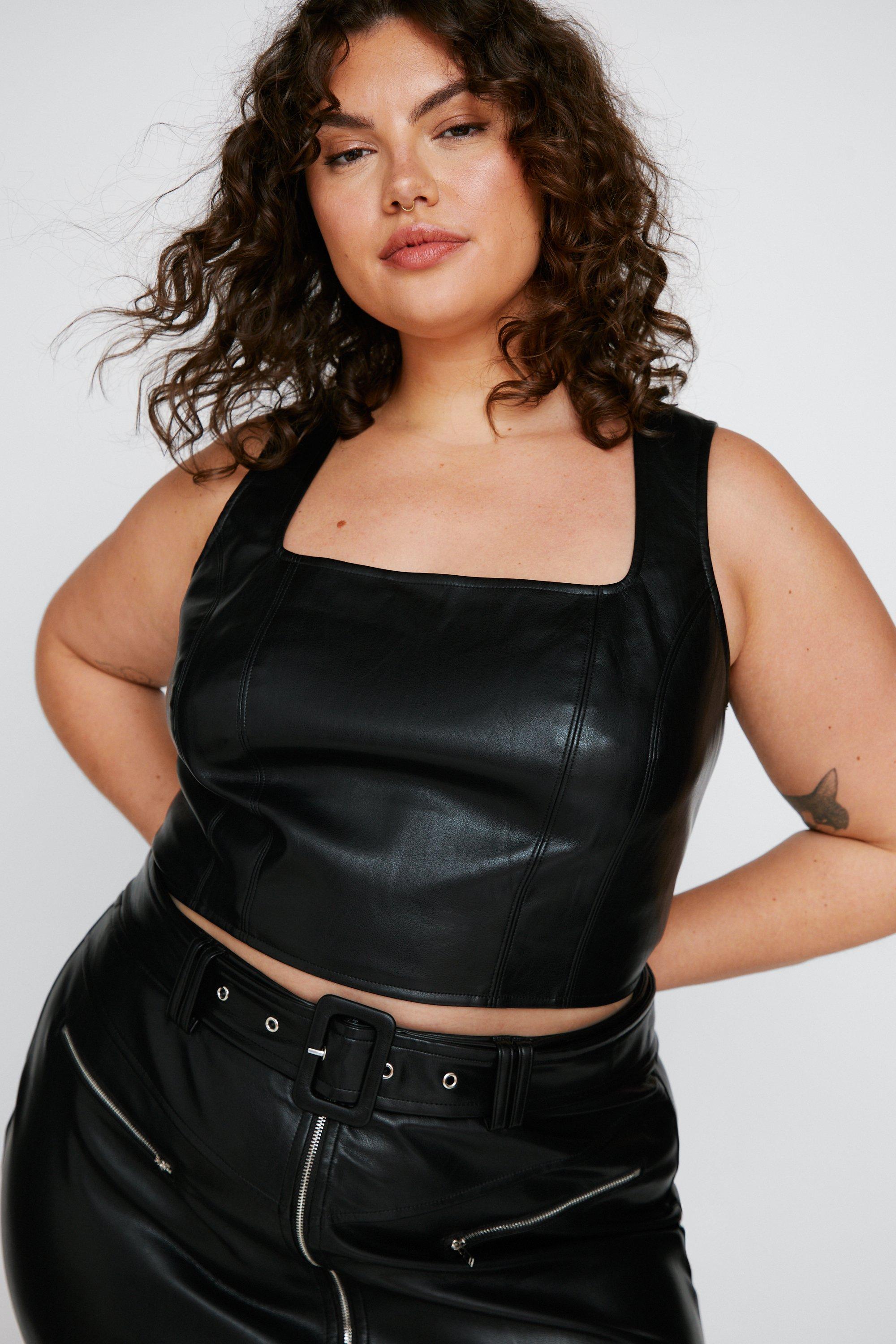 Plus size shop faux leather top