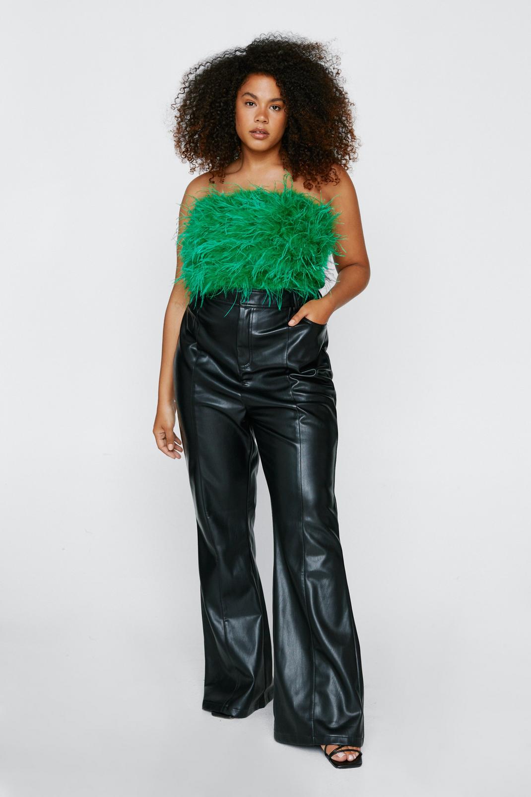 Plus Size Faux Leather Seam Front Flare Pants image number 1