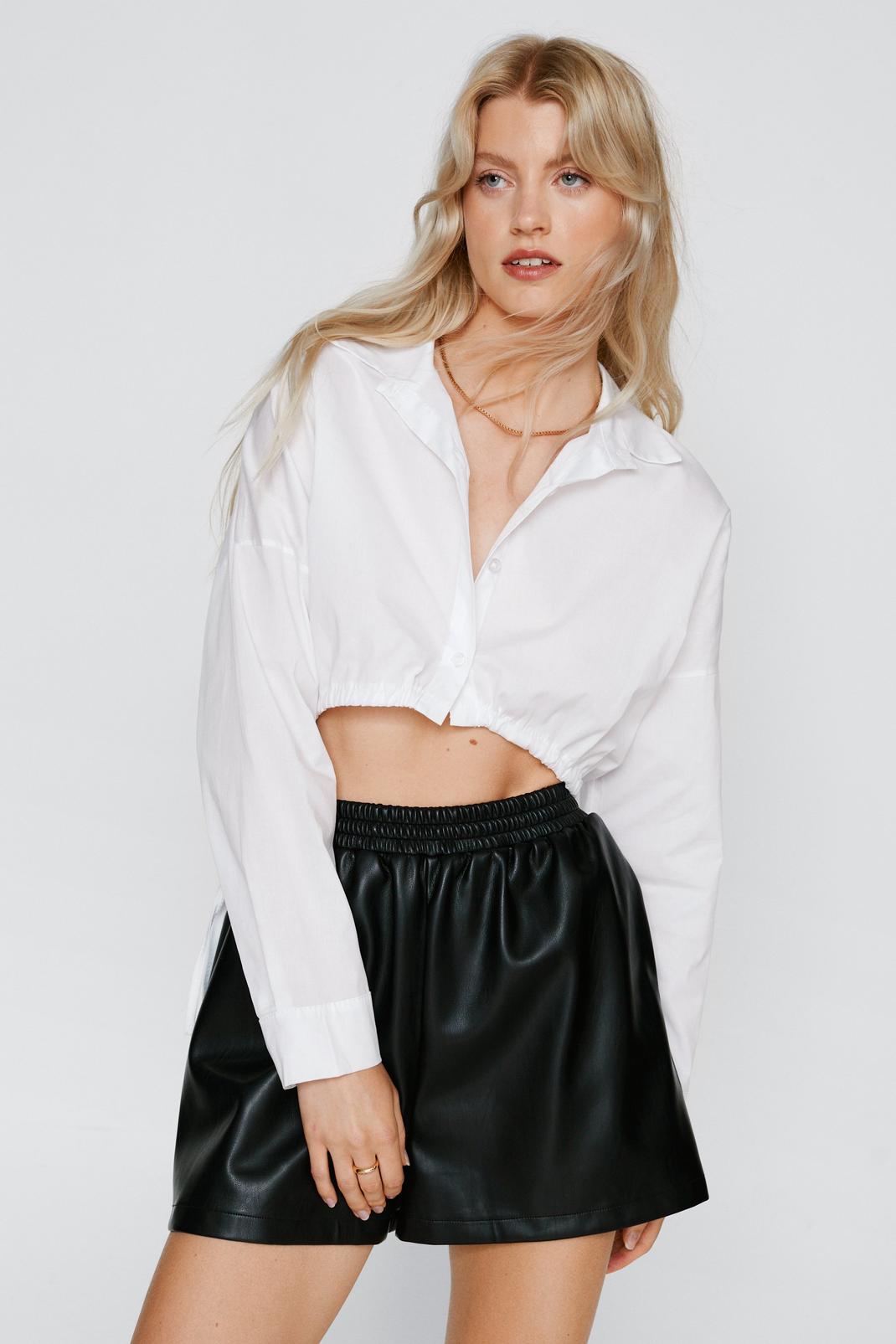 Black Faux Leather Runner Shorts image number 1