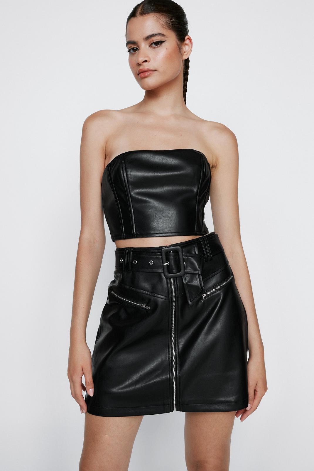 Black Faux Leather Zip Detail Mini Skirt image number 1