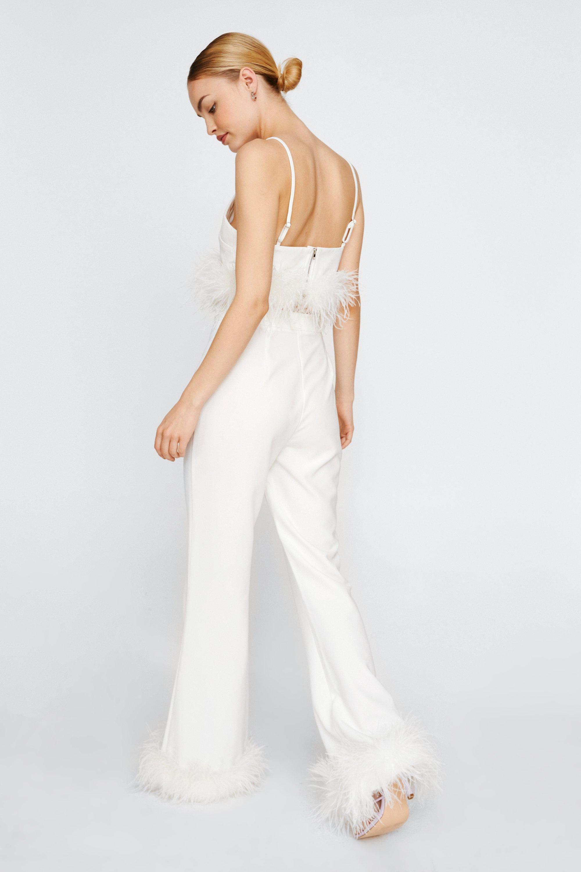 Feather Trim Kick Flare Trousers