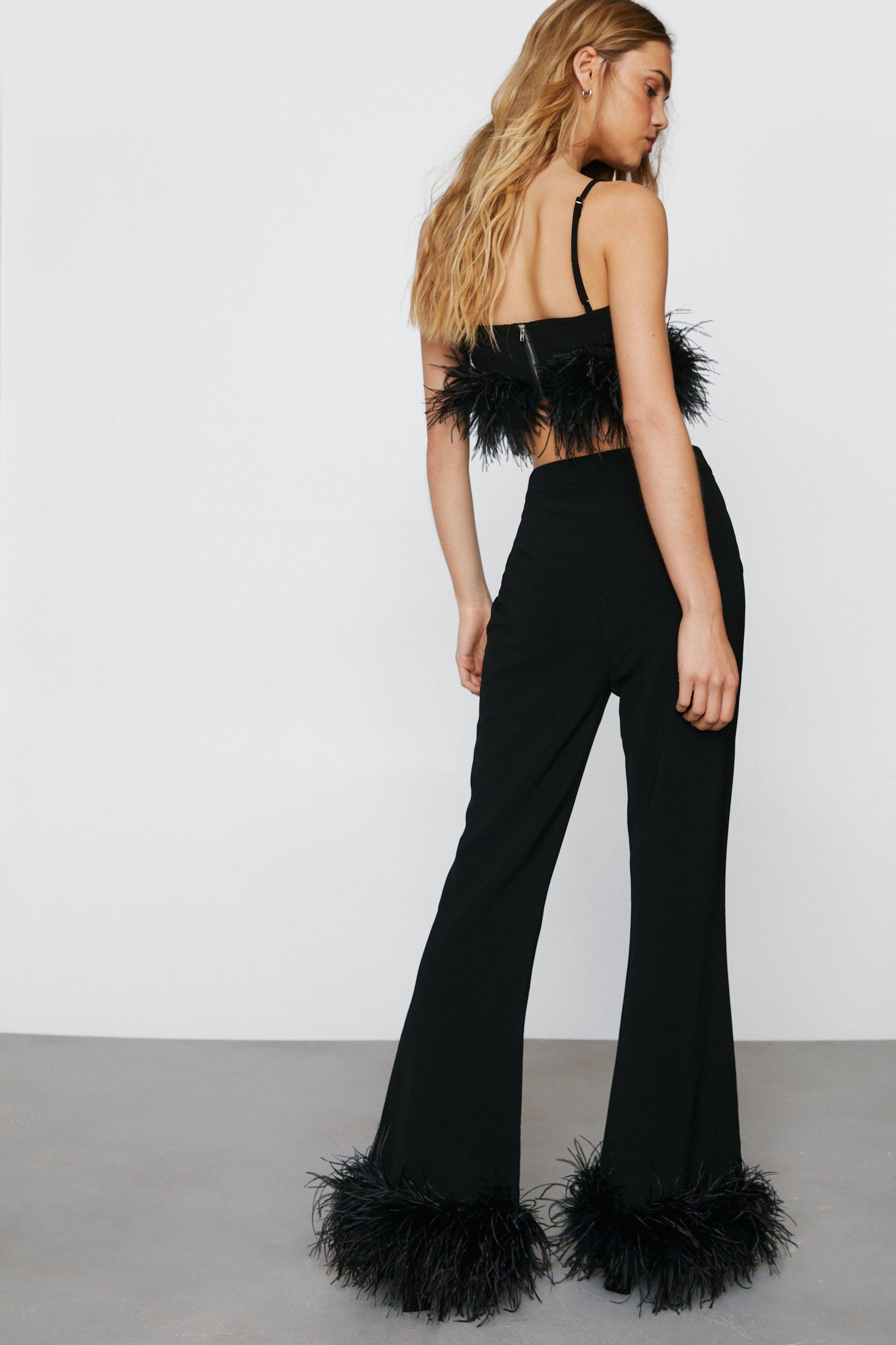 Black Feather Trim Trousers  Annabelle Feather Trim Trouser