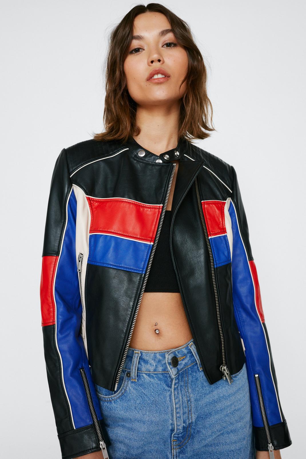 Motorcross Colorblock Real Leather Jacket | Nasty Gal