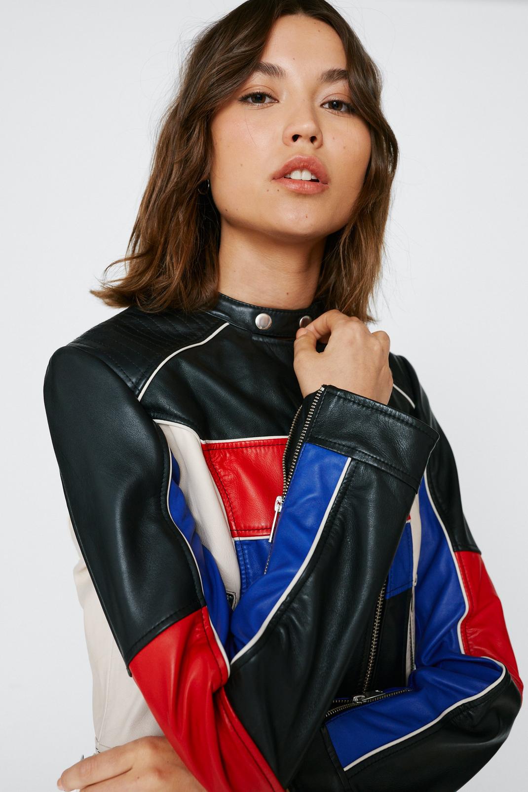 Motorcross Colorblock Real Leather Jacket, 105 image number 2