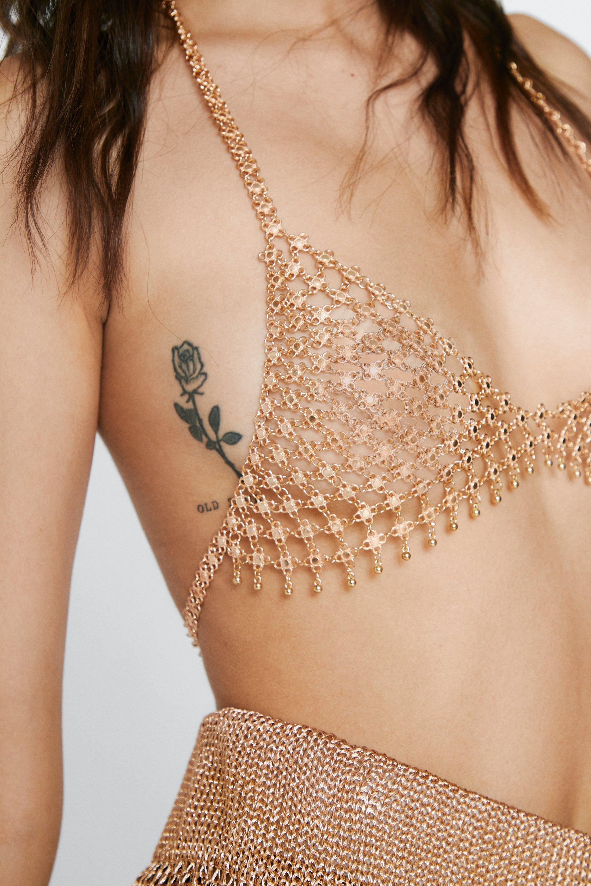 Diamante Embellished Choker And Bra