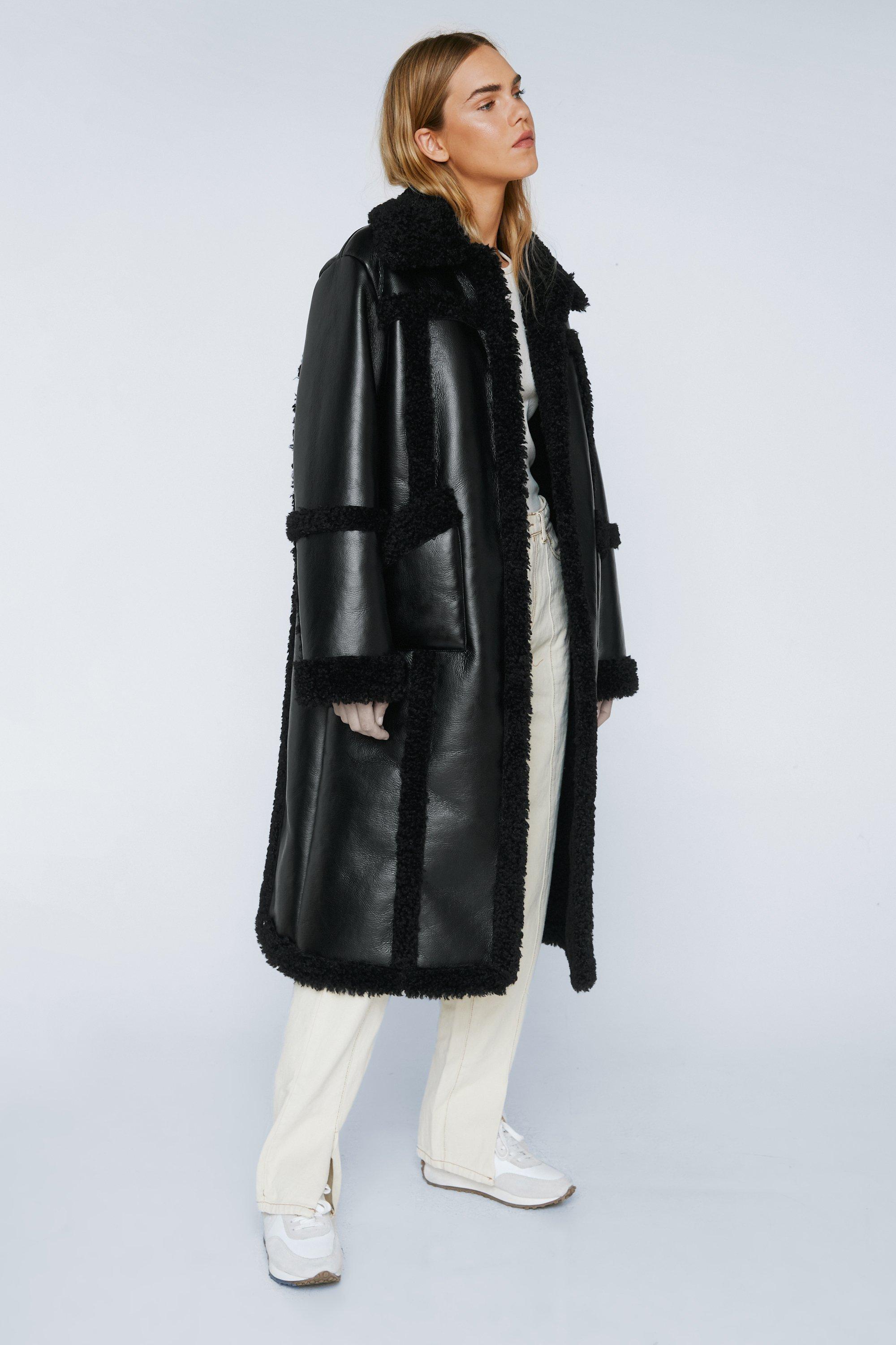 Black longline outlet borg coat