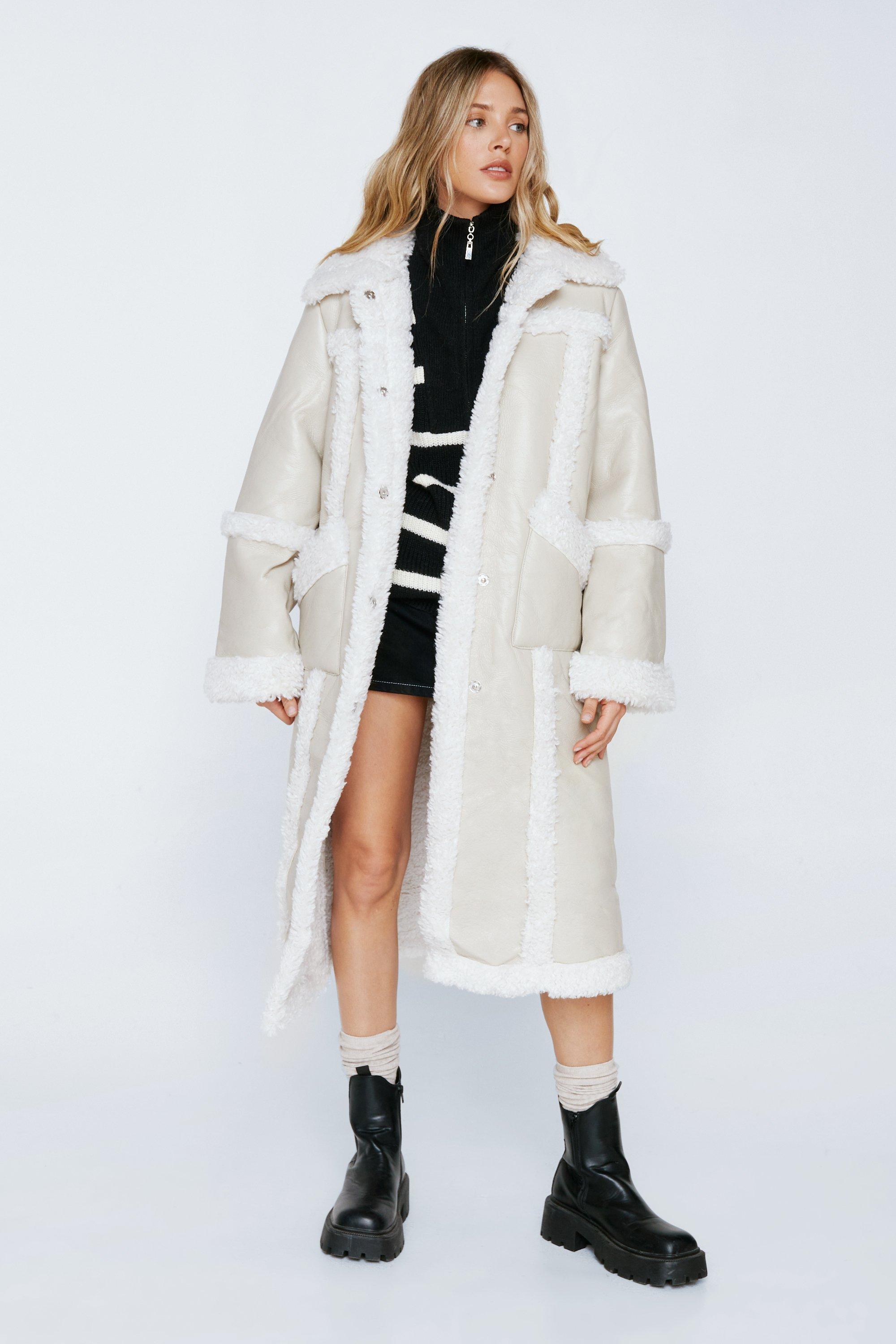 Cream Soft Touch Longline Borg Coat