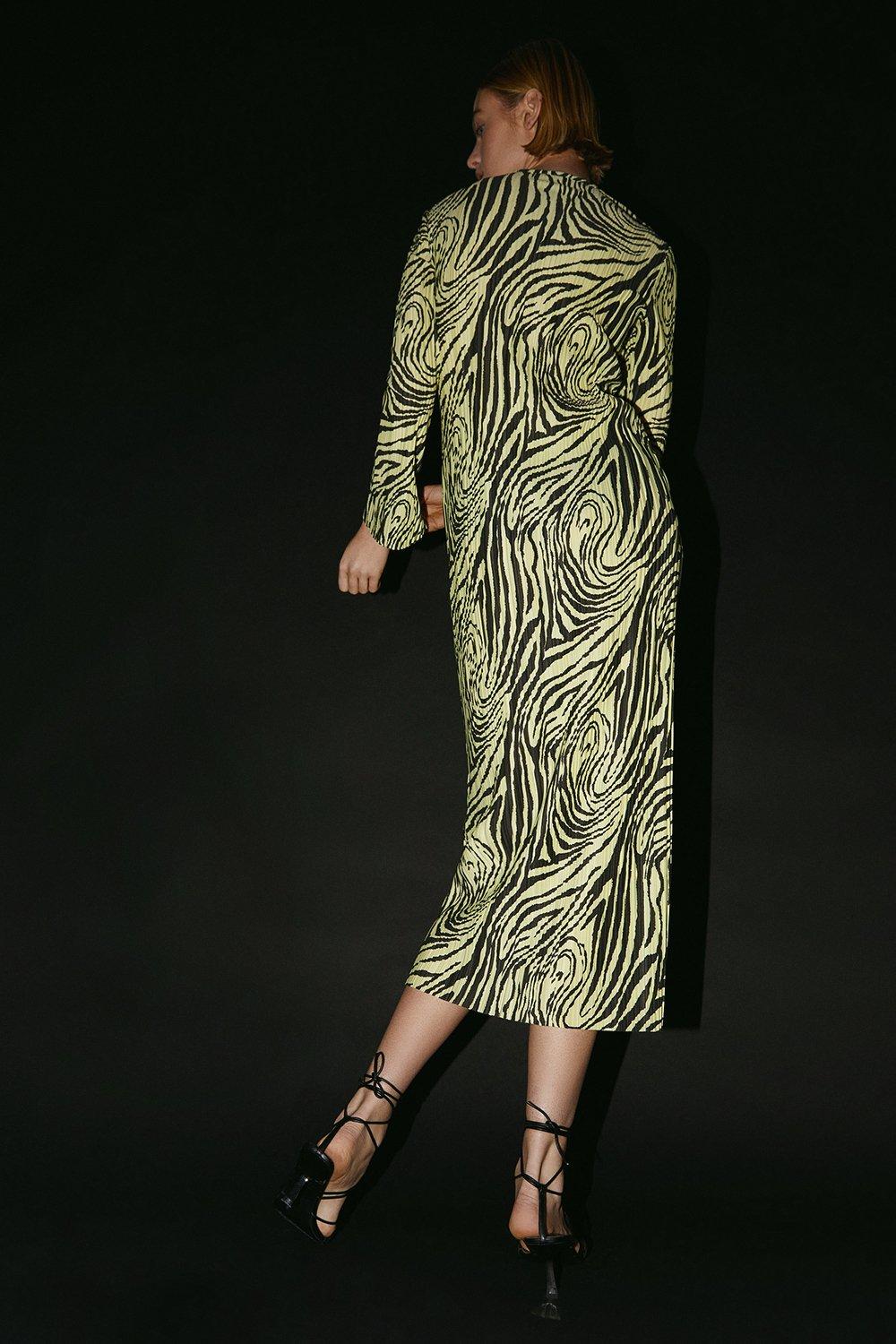 Warehouse Zebra Printed Plisse Midi Dress