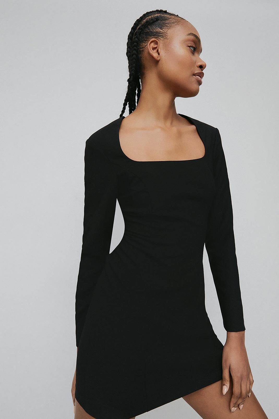 Warehouse - Mini robe à manches longues et dos ouvert, Black image number 1