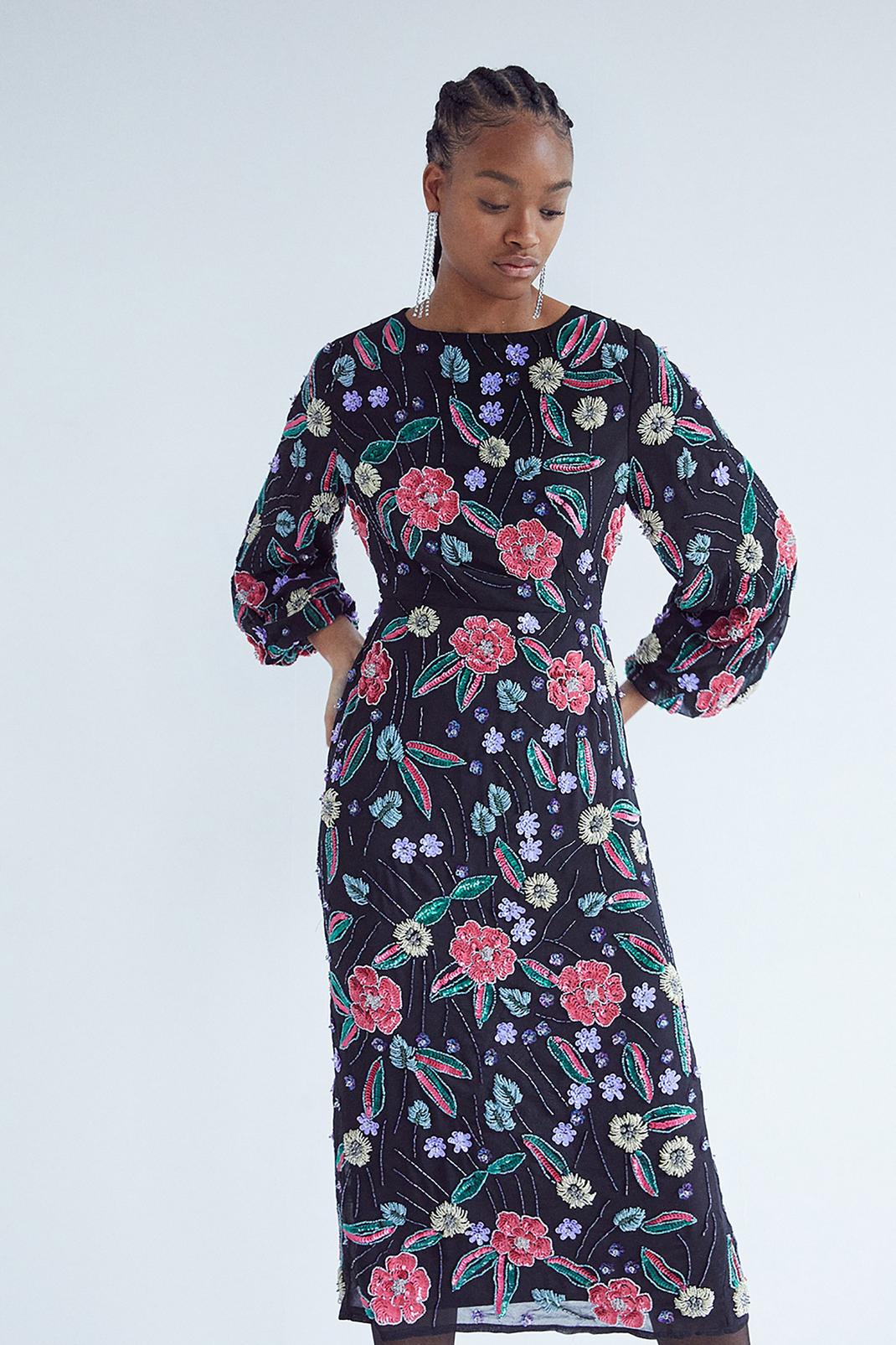 Black Warehouse Embellished Backless Midi Dress image number 1