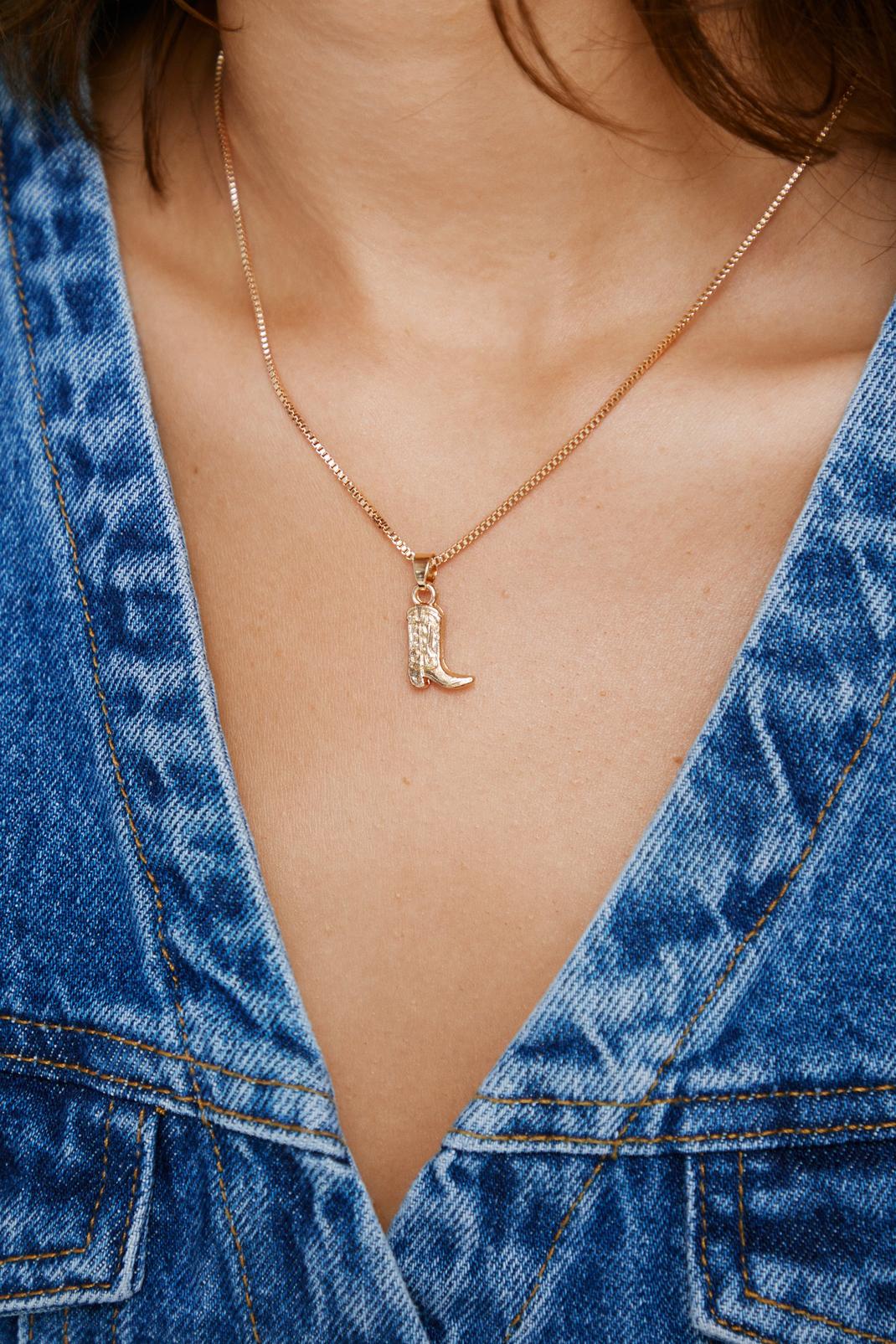 Gold Western Boot Pendant Necklace image number 1