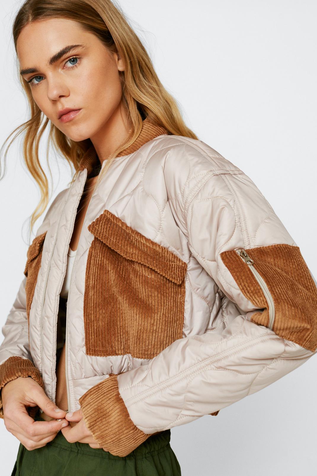 Cord Pocket Quilted Cropped Bomber Jacket image number 1