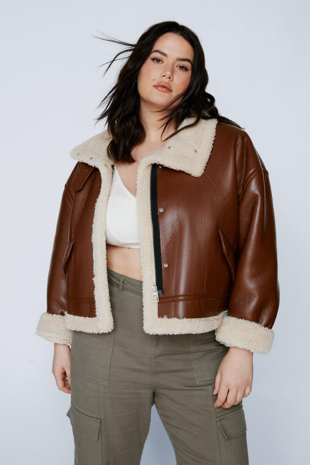 Chocolate Plus Size Buckle Detail Aviator Jacket image number 1