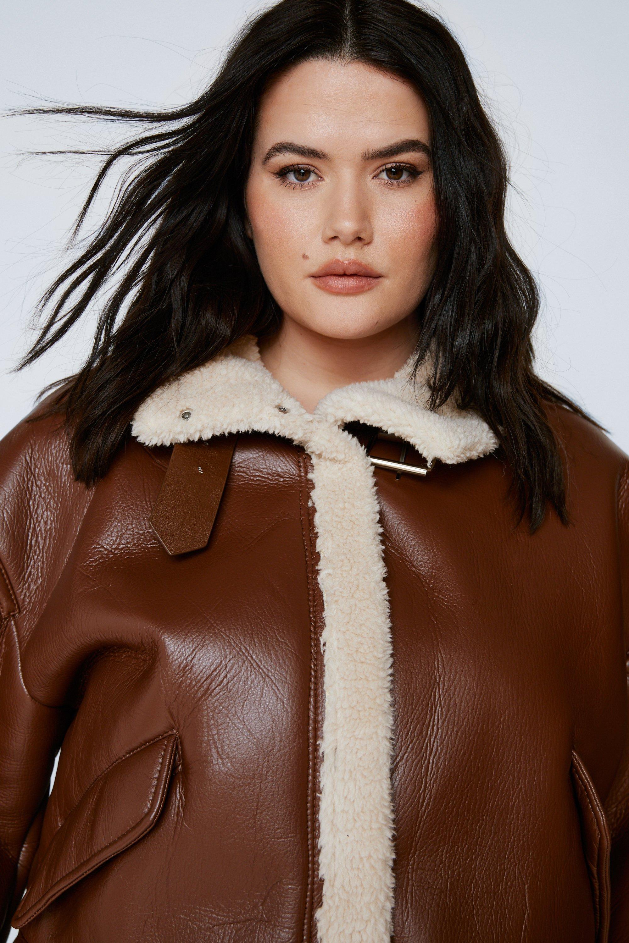 Plus size leather aviator jacket sale