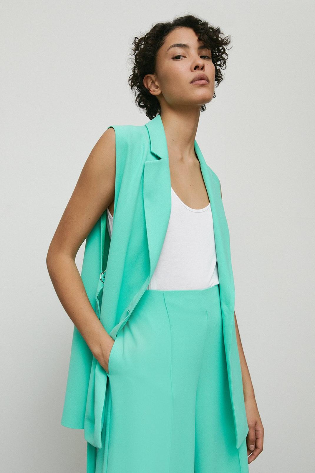 Green Warehouse Tie Side Single Breasted Sleeveless Blazer image number 1