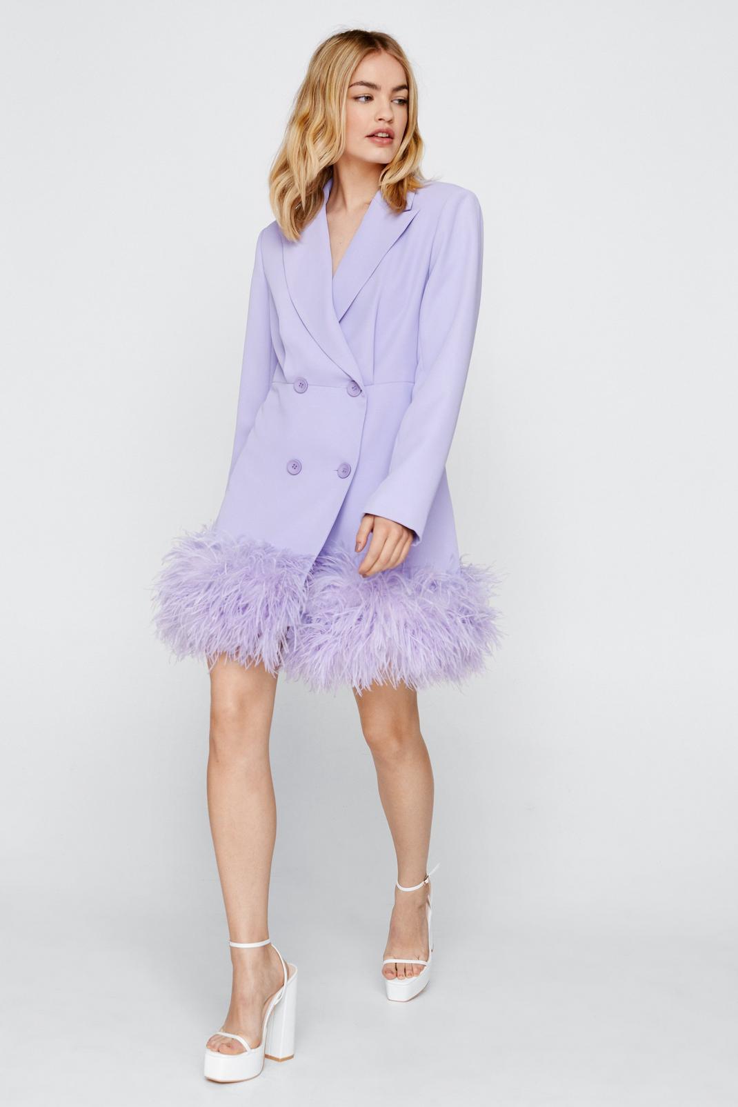 Lilac Premium Feather Trimmed Blazer Dress image number 1