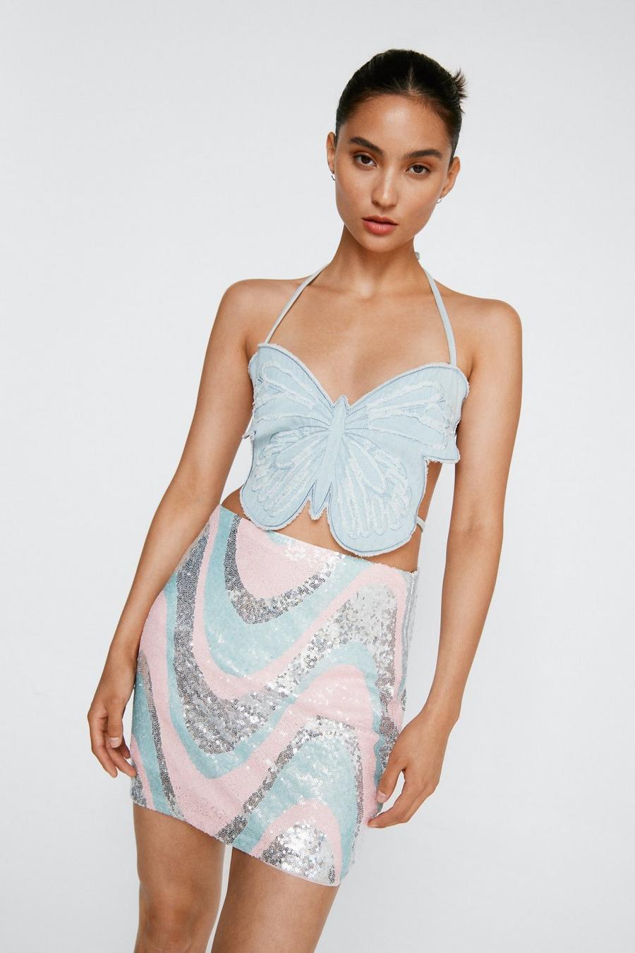 Petite Sequin Wave Print Mini Pelmet Skirt
