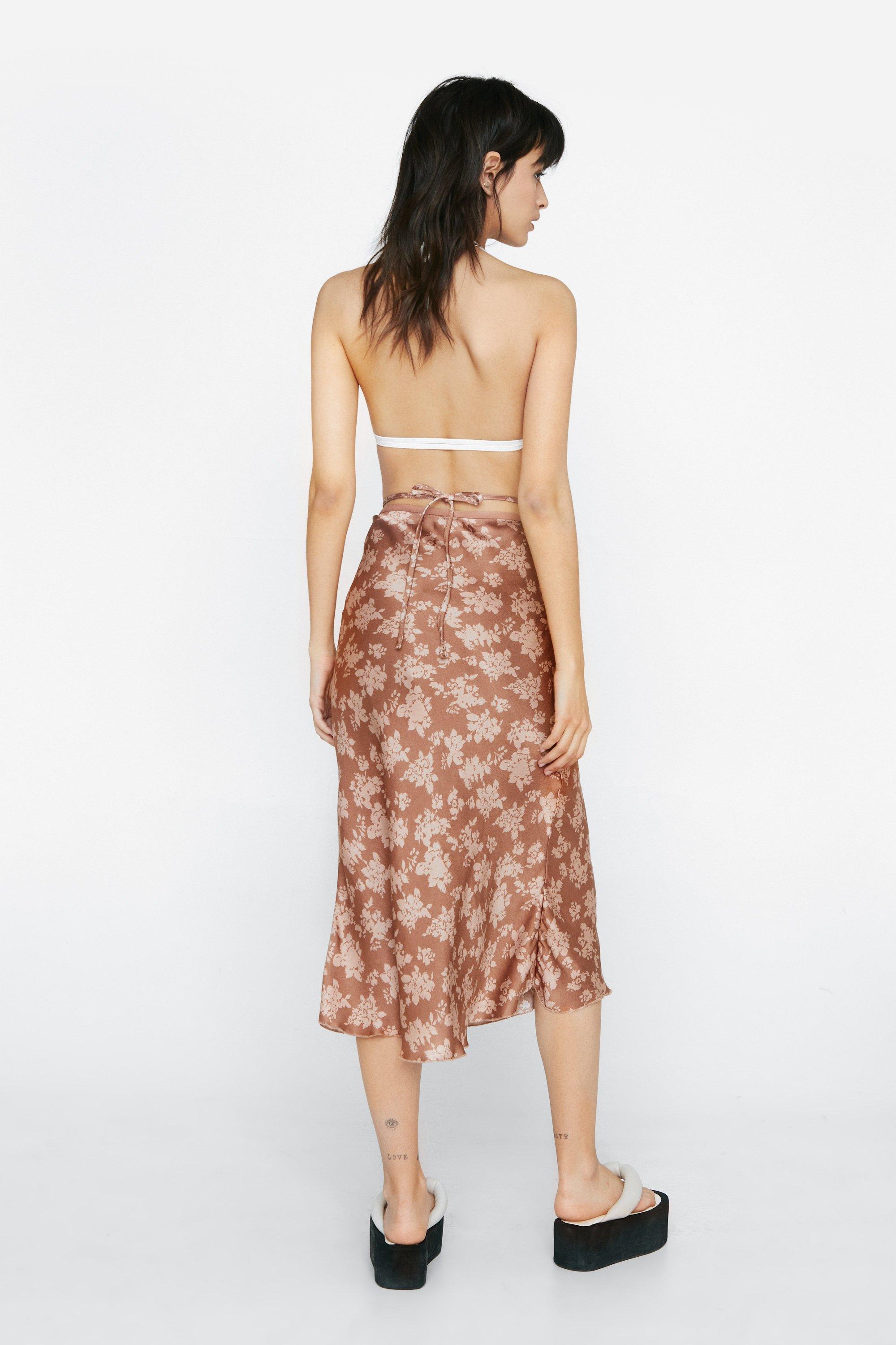 Floral jacquard satin 2025 bias midi skirt