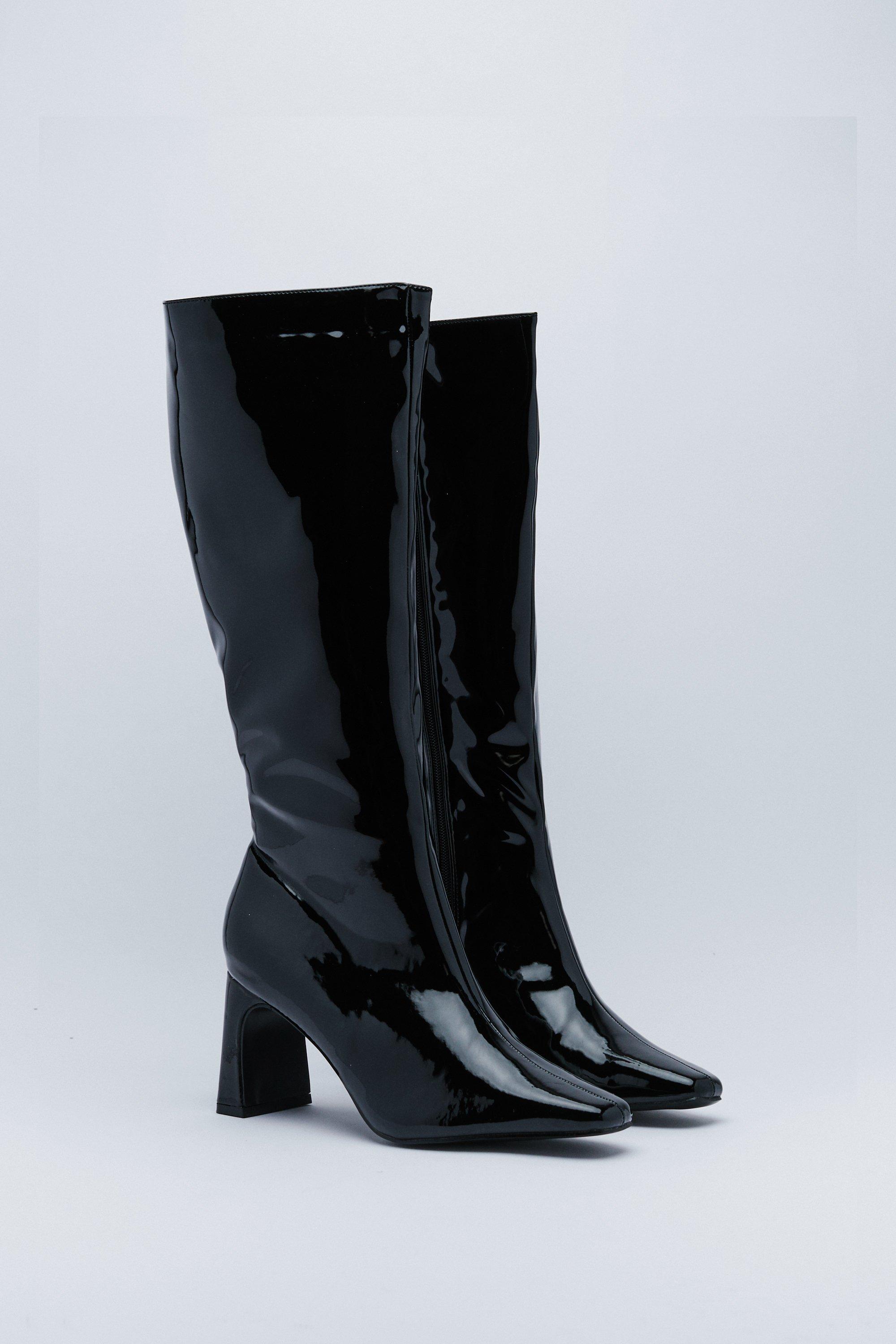 Patent Knee High Heeled Boots