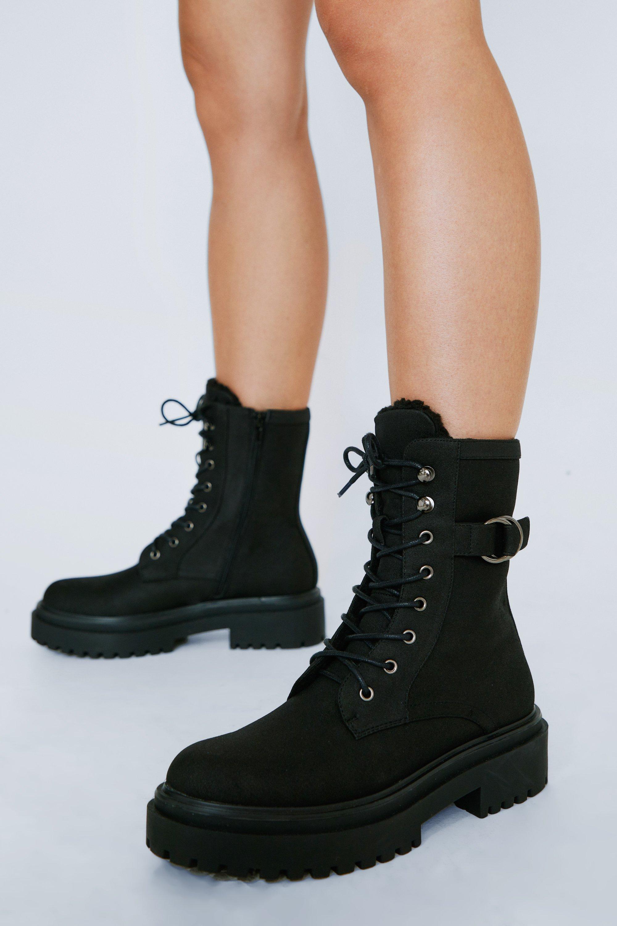 Faux Borg Lace Up Biker Boots