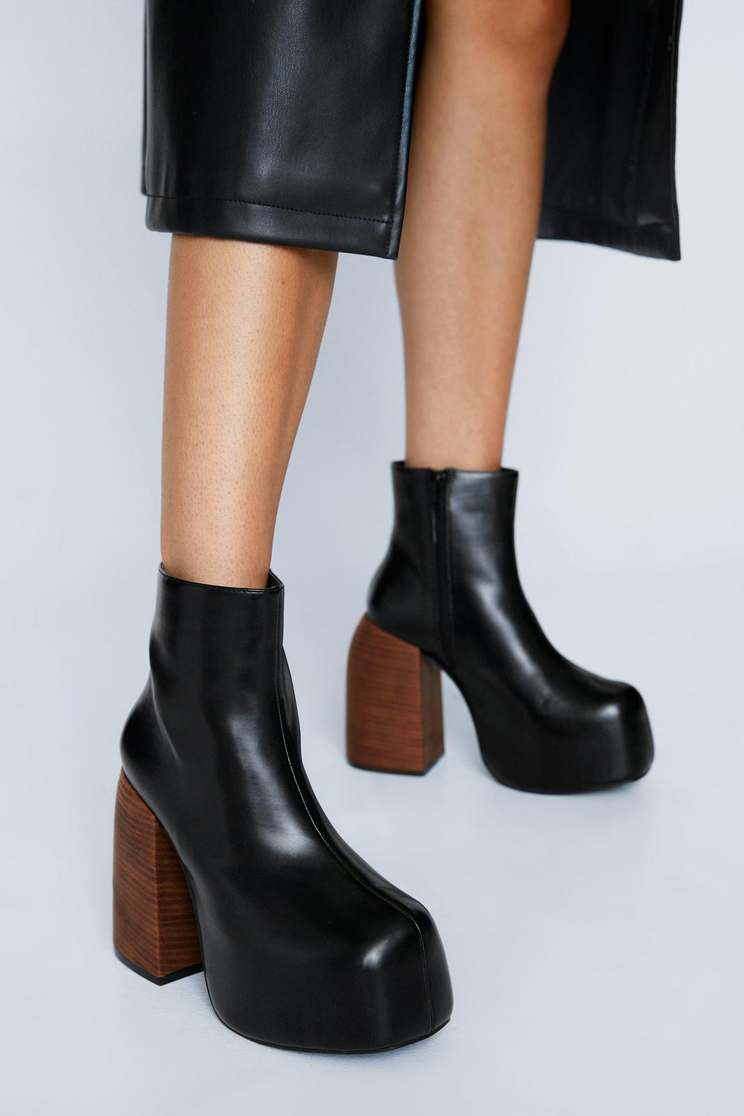 Faux Leather Platform Ankle Boots image number 1