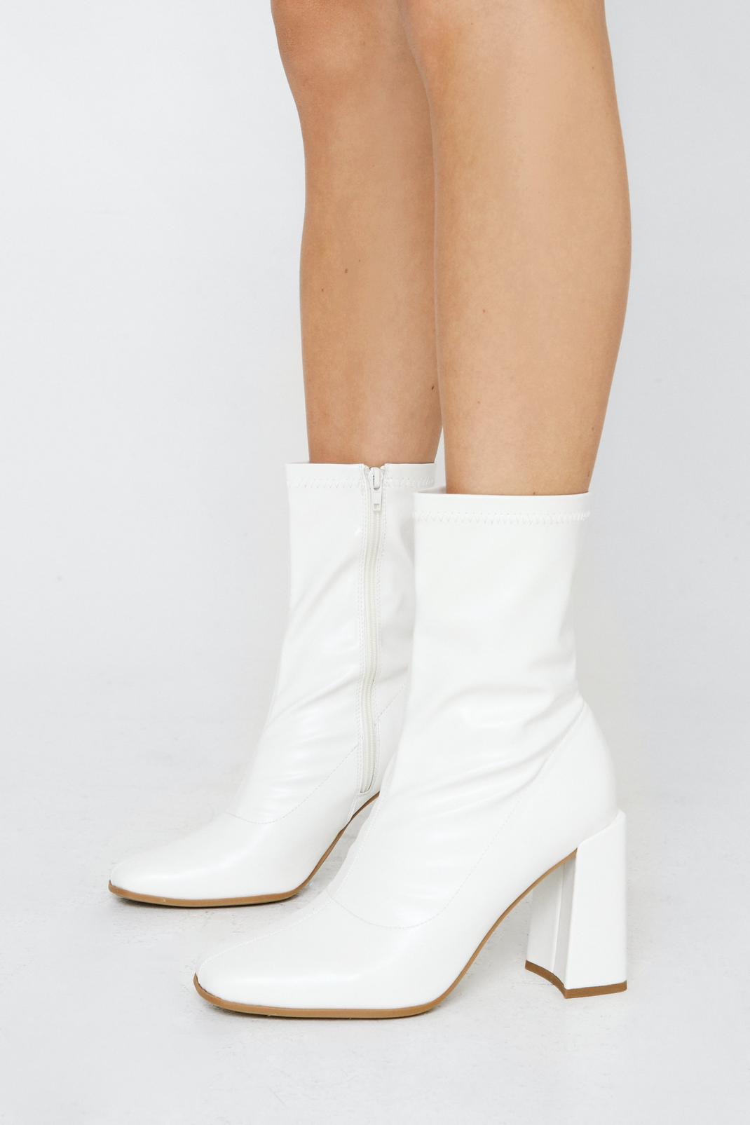 White Faux Leather Ankle Sock Boots image number 1