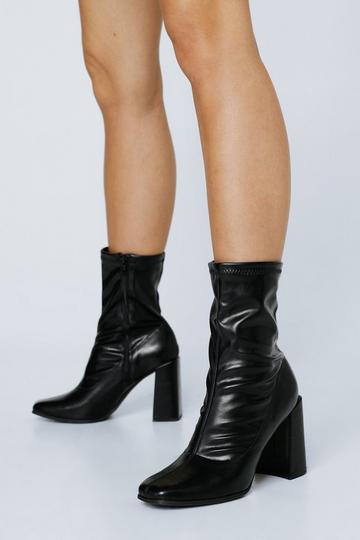 Black Faux Leather Ankle Sock Boot