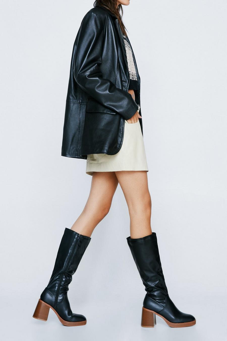 Faux Leather Platform Knee High Boots