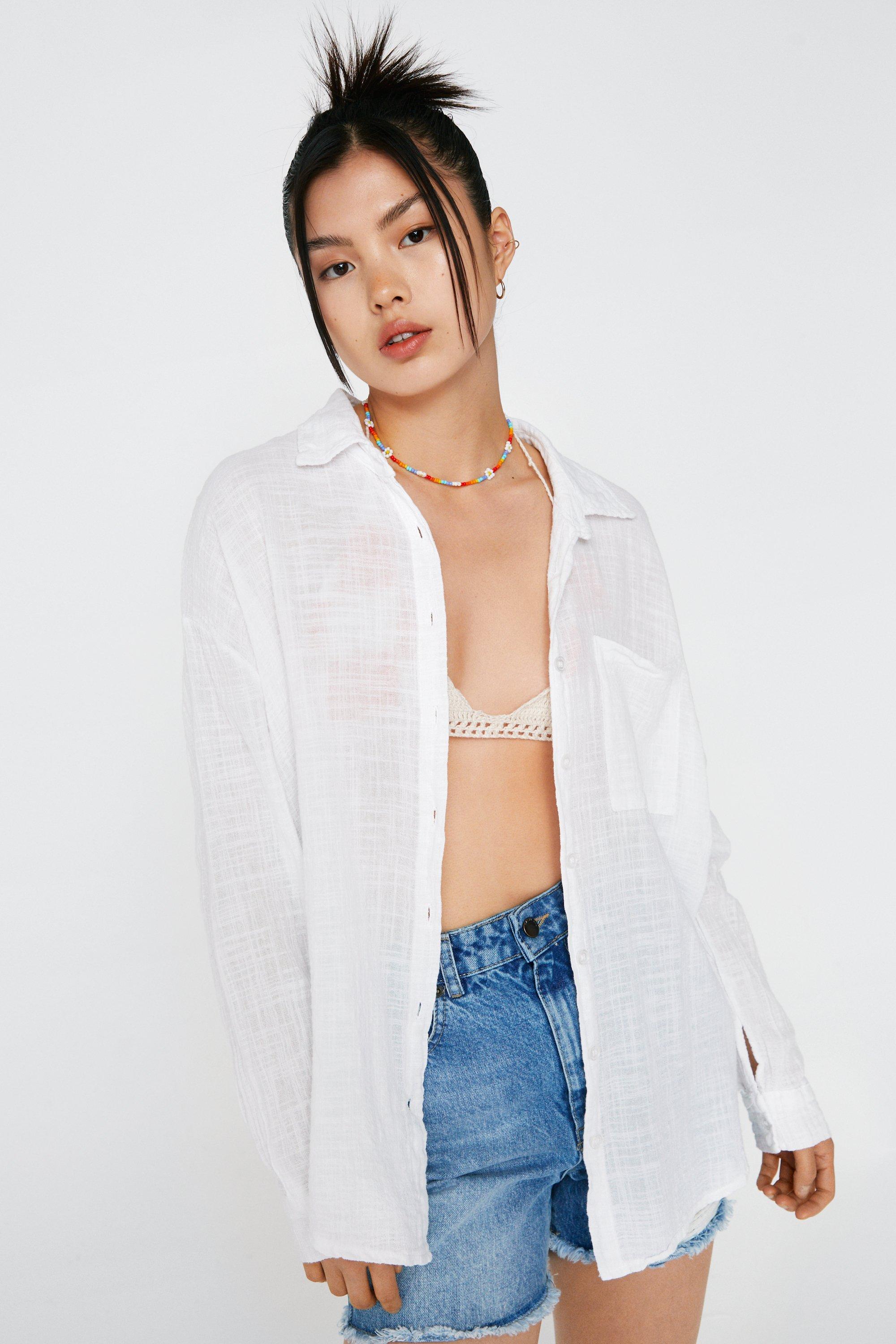 White, Relaxed Fit Linen Shirt