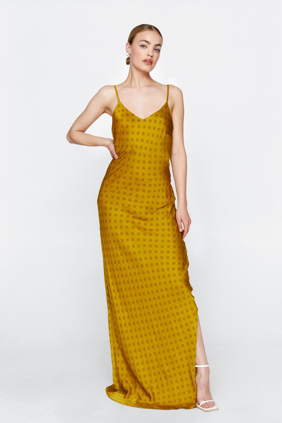 Chartreuse Spot Print Satin Slip Maxi Dress image number 1