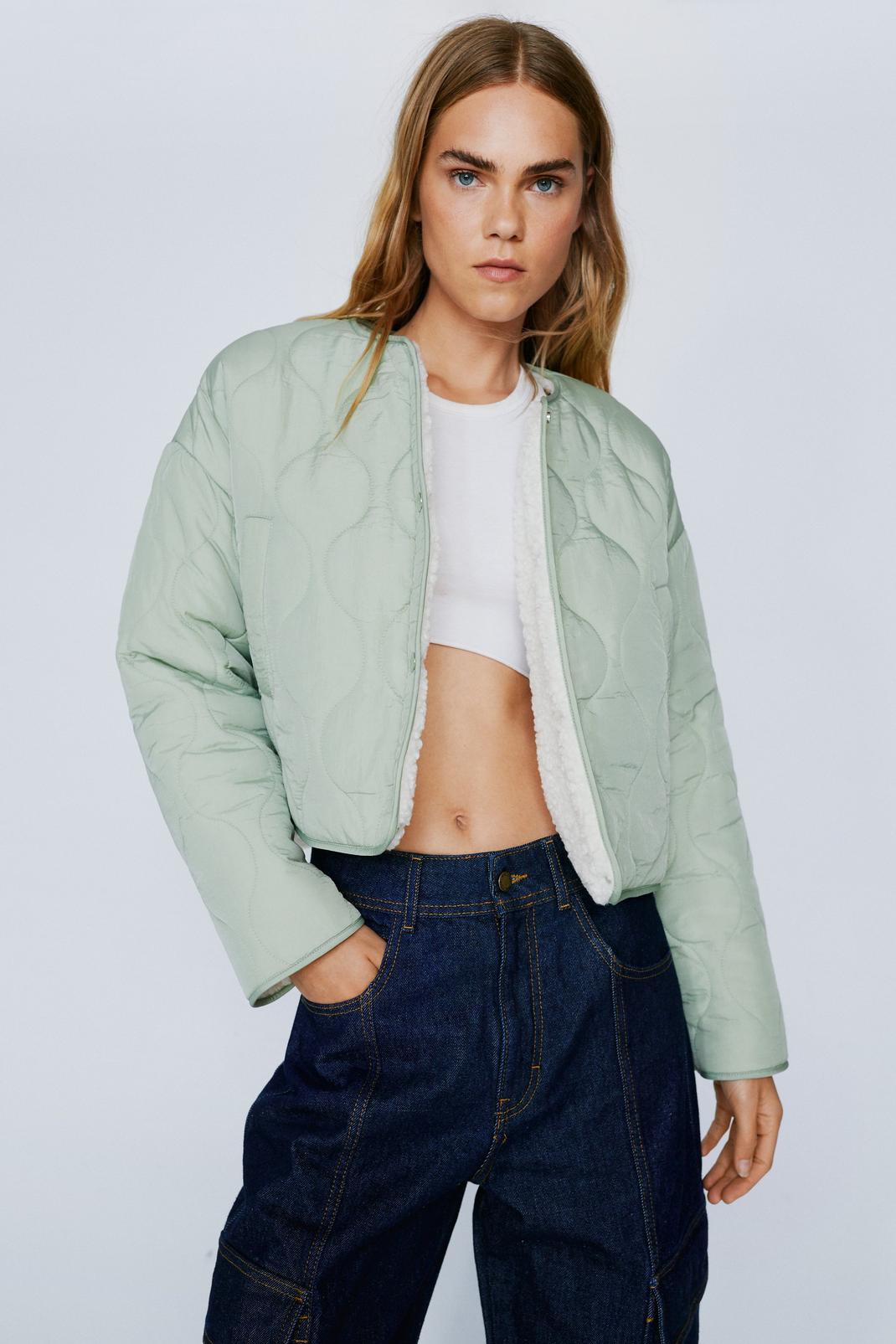 Sage Teddy Lined Reversible Cropped Quilted Jacket image number 1
