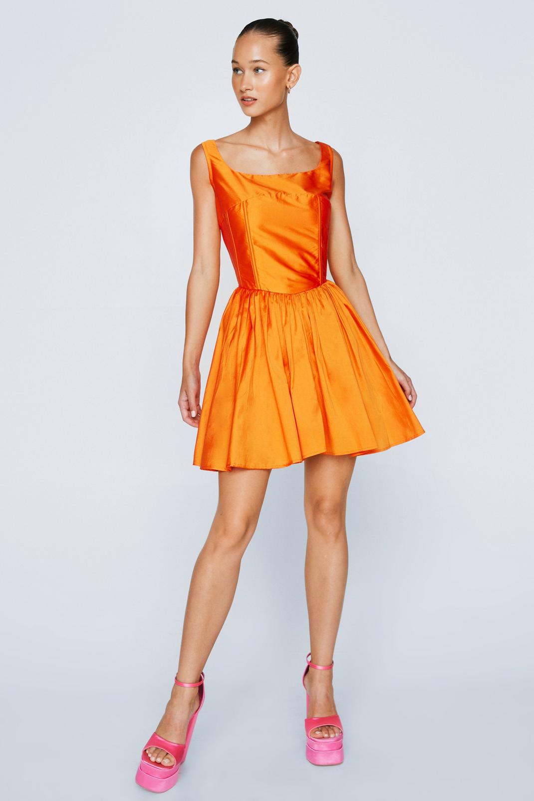 Orange Corset Detail Taffeta Mini Dress image number 1