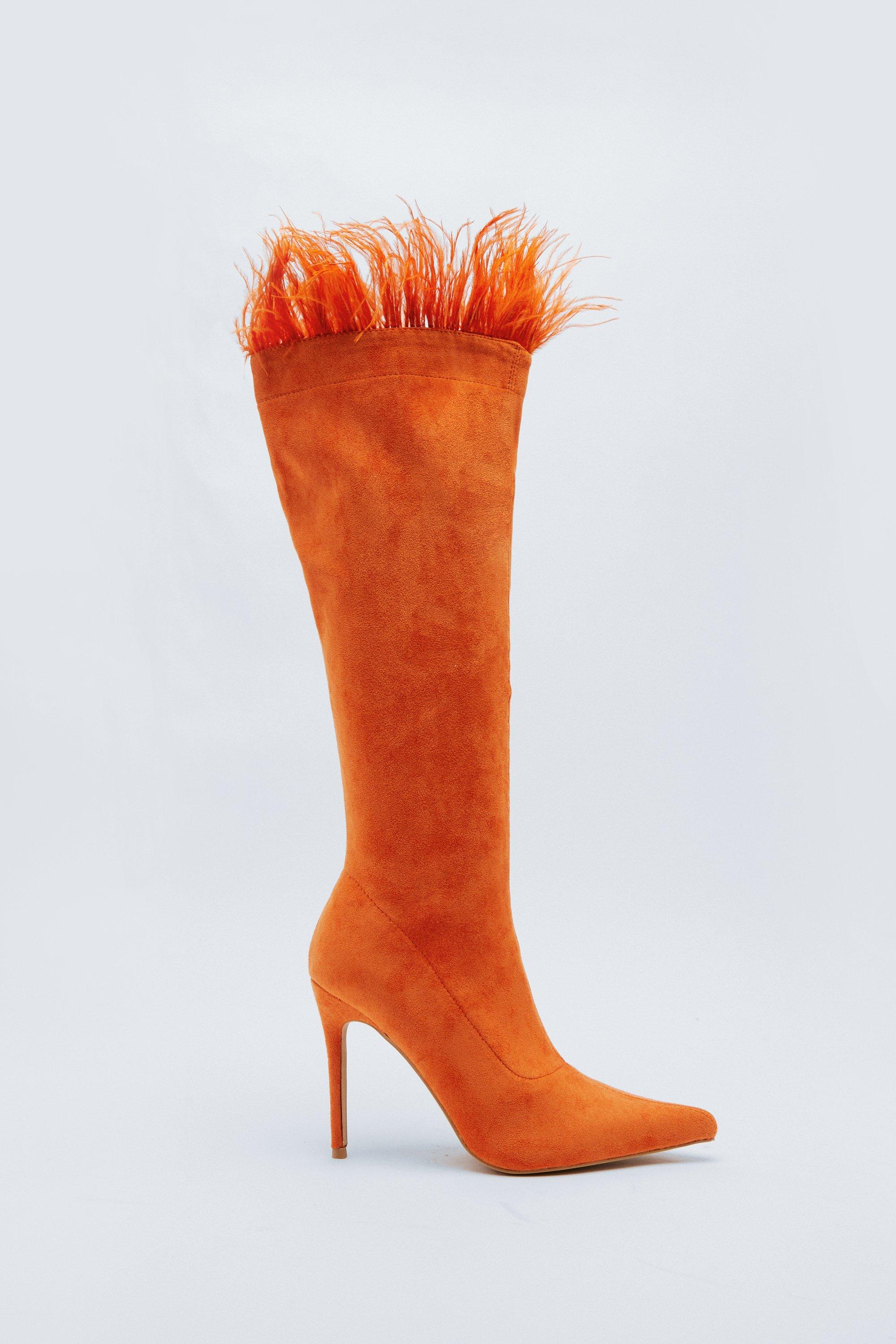 Orange suede thigh high boots best sale