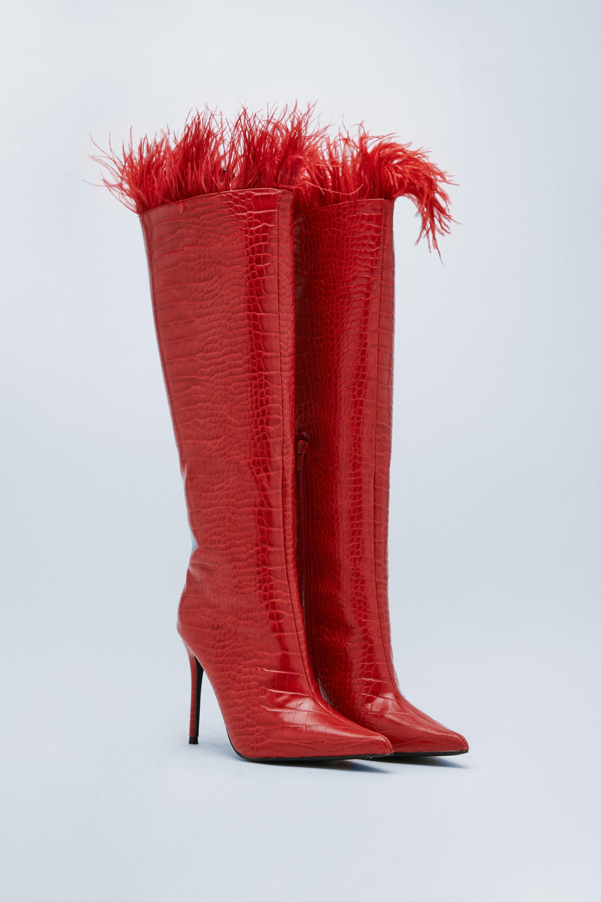 Tall boots clearance with fur trim